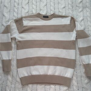 Brandy Melville Tan and White Striped Crewneck Sweater
